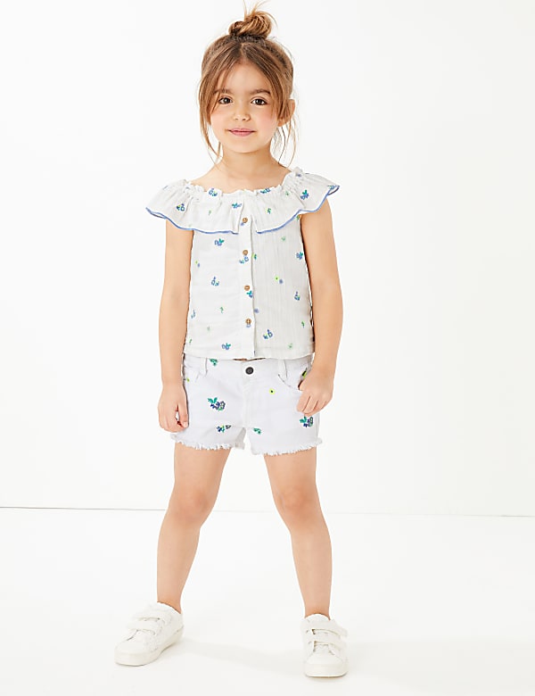 Denim Embroidered Floral Shorts (2-7 Yrs)