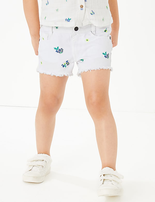 Denim Embroidered Floral Shorts (2-7 Yrs)