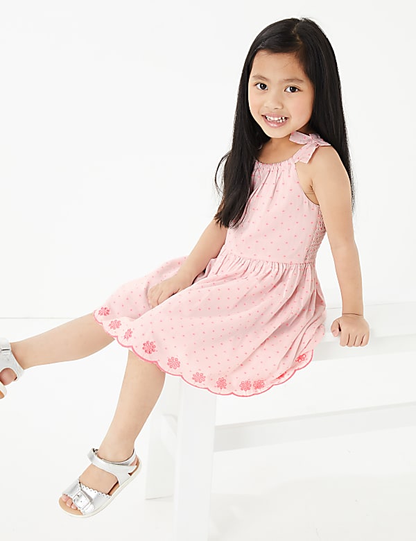 Cotton Rich Broderie Shoulder Tie Dress (2-7 Yrs)