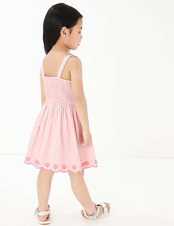 Cotton Rich Broderie Shoulder Tie Dress (2-7 Yrs)