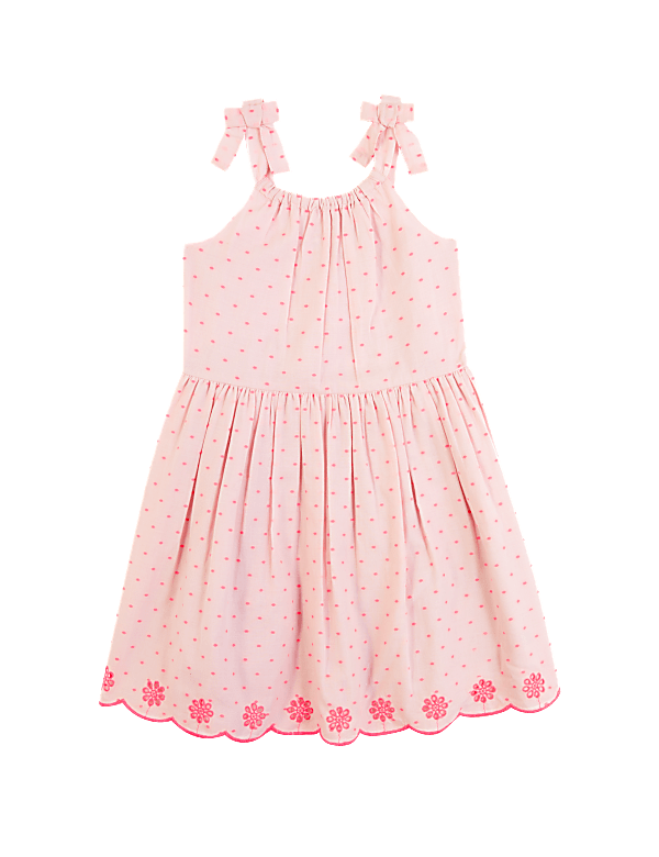 Cotton Rich Broderie Shoulder Tie Dress (2-7 Yrs)