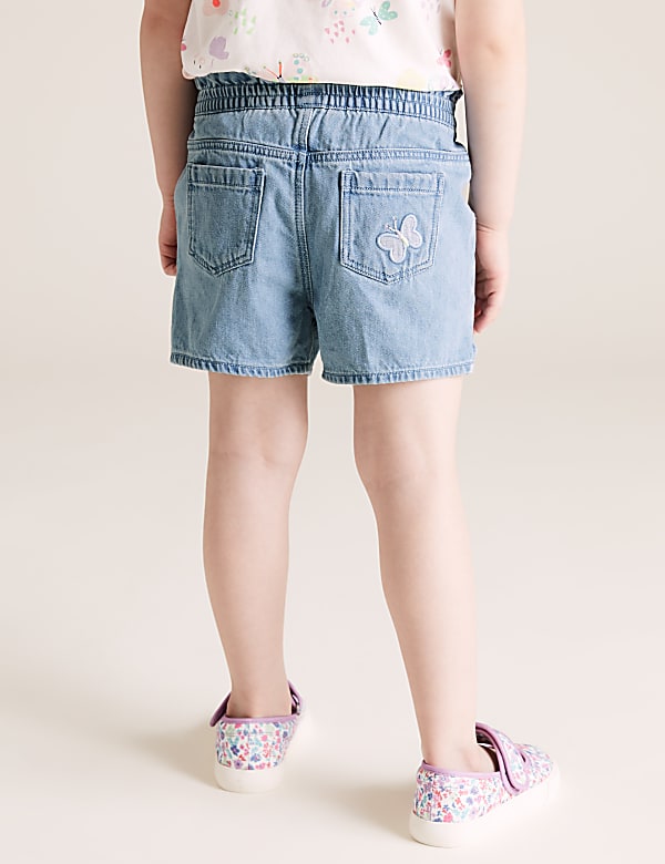 Denim Floral Embroidered Shorts