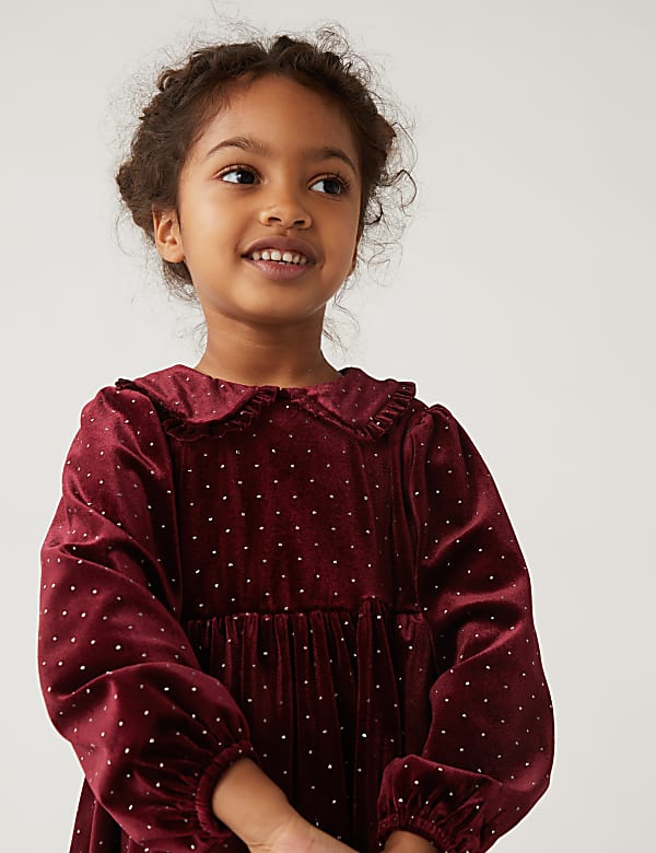 Glitter Spot Velvet Dress (2-7 Yrs)