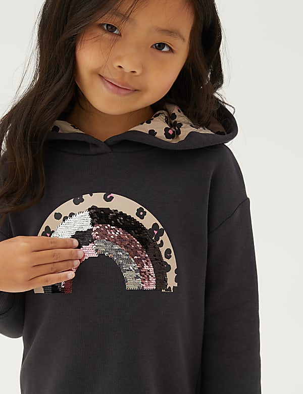 Cotton Rich Hooded Rainbow Sequin Dress (2-7 Yrs)