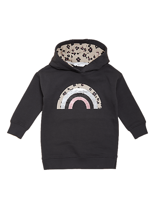 Cotton Rich Hooded Rainbow Sequin Dress (2-7 Yrs)