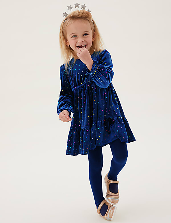 Velvet Star Print Dress (2-7 Yrs)