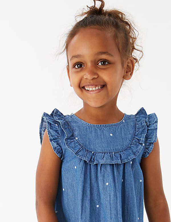 Denim Frill Spotted Dress (2-7 Yrs)
