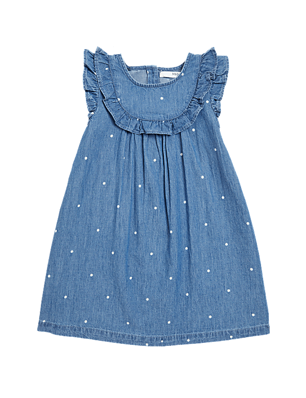Denim Frill Spotted Dress (2-7 Yrs)