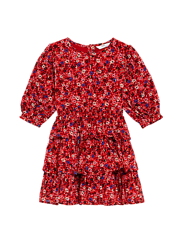 Viscose Mix Floral Print Knee Length Dress