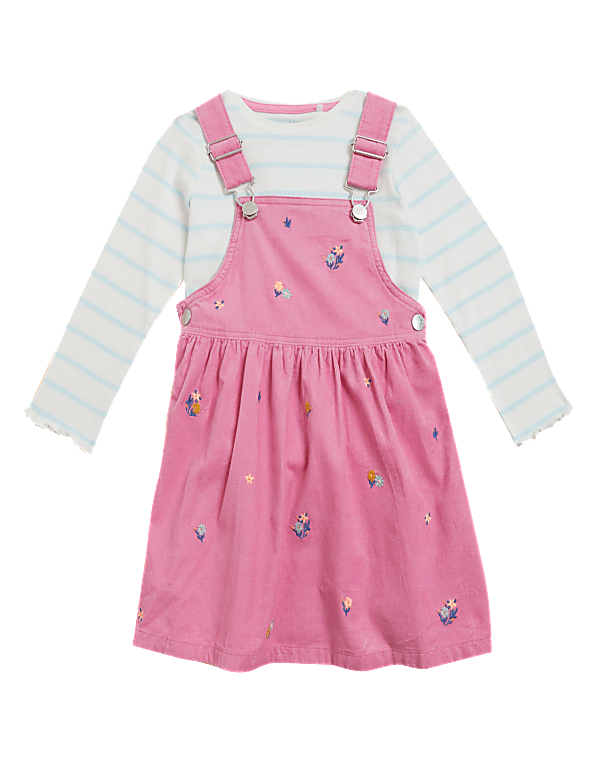 2pc Pure Cotton Floral Pinafore Outfit
