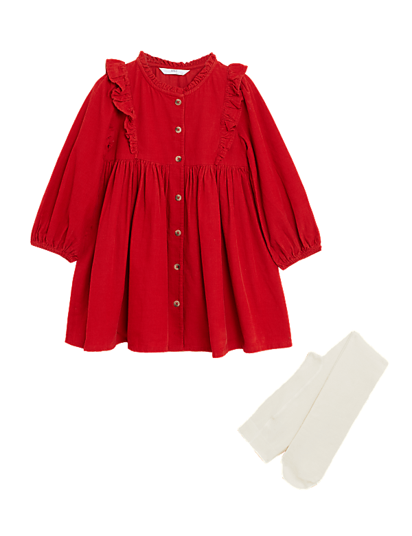 2pc Cotton Rich Cord Dress and Tights (2-7 Yrs)
