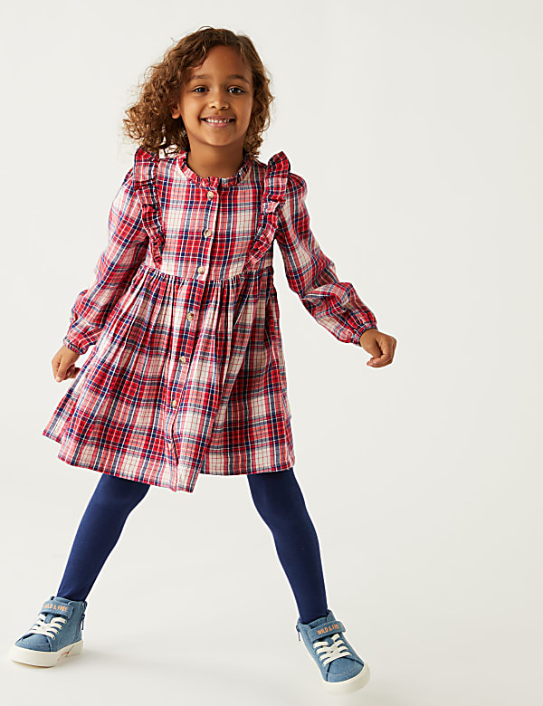 Cotton Rich Check Dress with Tights