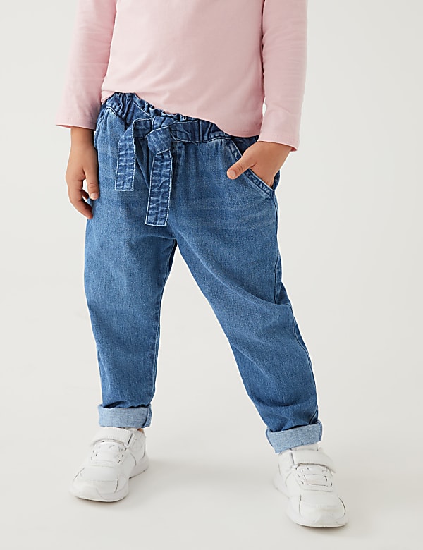 Regular Pure Cotton Tie Waist Jeans