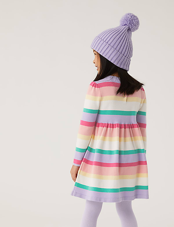 Knitted Striped Dress & Tights Outfit
