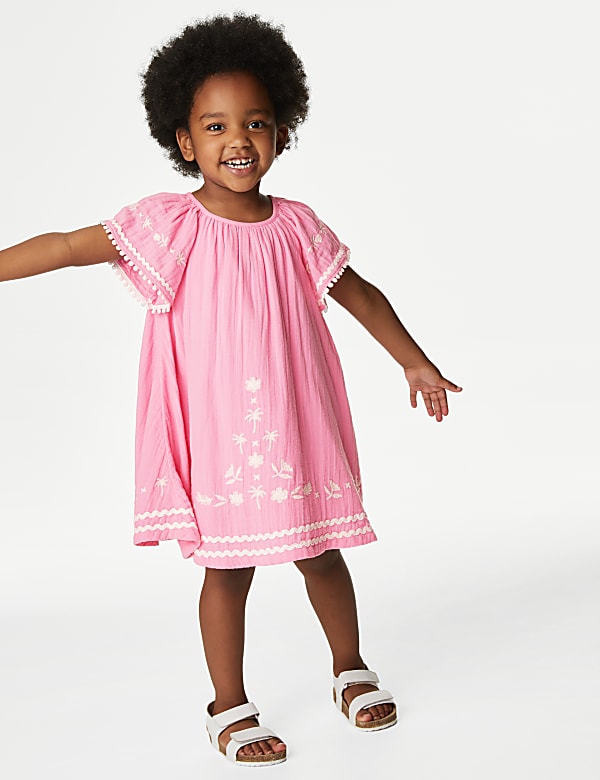 Pure Cotton Embroidered Dress (2-8 Yrs)