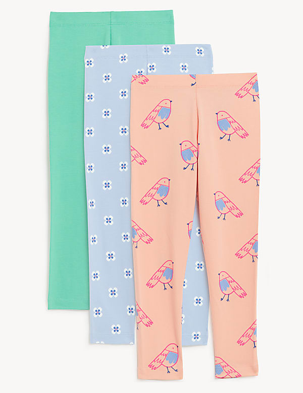 3pk Cotton Rich Patterned Leggings