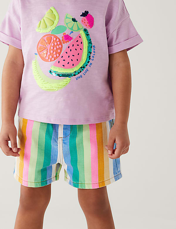 Denim Rainbow Striped Shorts