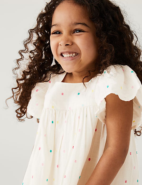 Pure Cotton Embroidered Spotted Dress