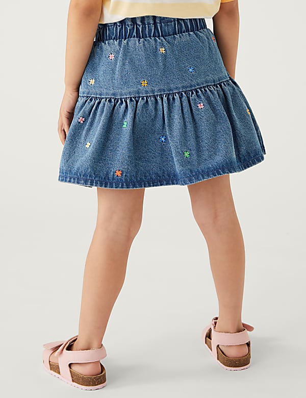 Denim Floral Embroidered Skort