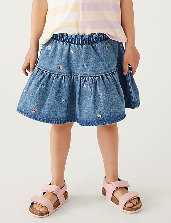 Denim Floral Embroidered Skort