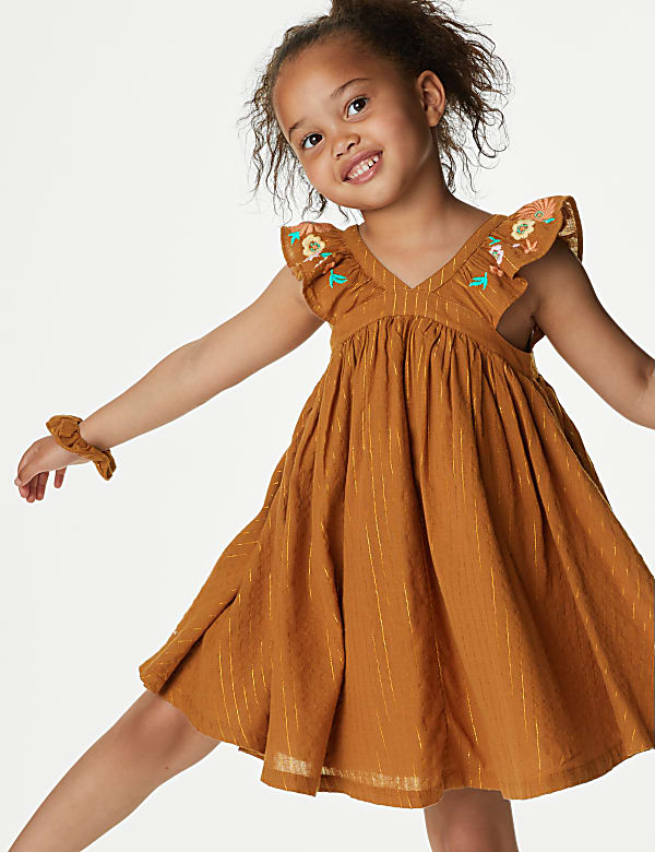 Pure Cotton Floral Dress with Scrunchie