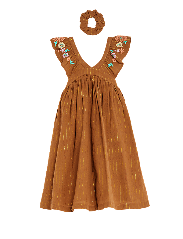 Pure Cotton Floral Dress with Scrunchie