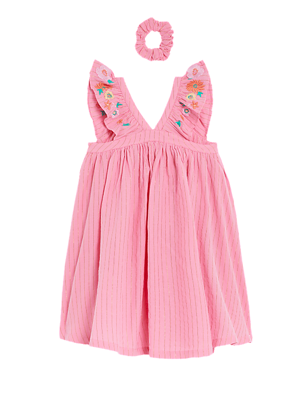 Pure Cotton Floral Dress with Scrunchie