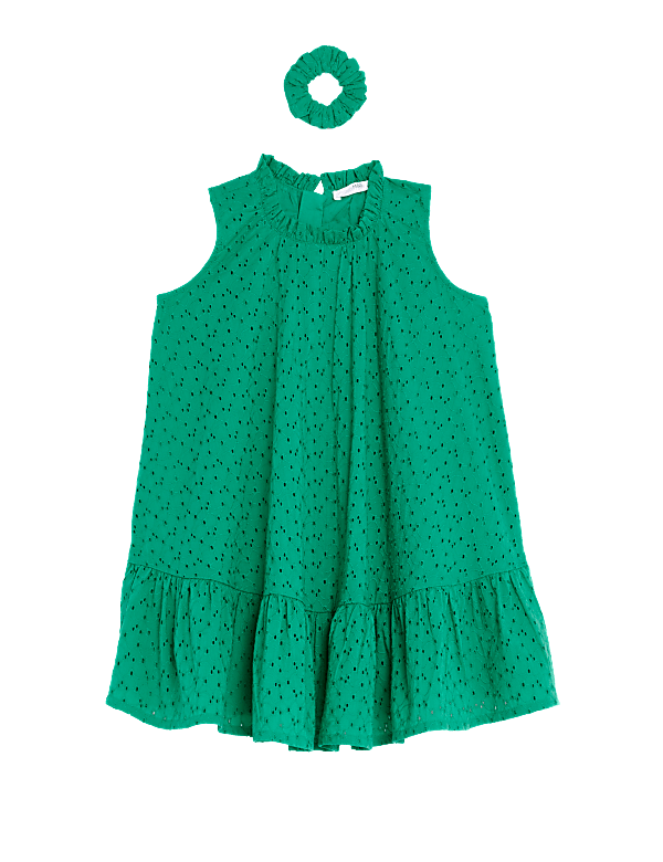 Pure Cotton Dress with Scrunchie (2-8 Yrs)