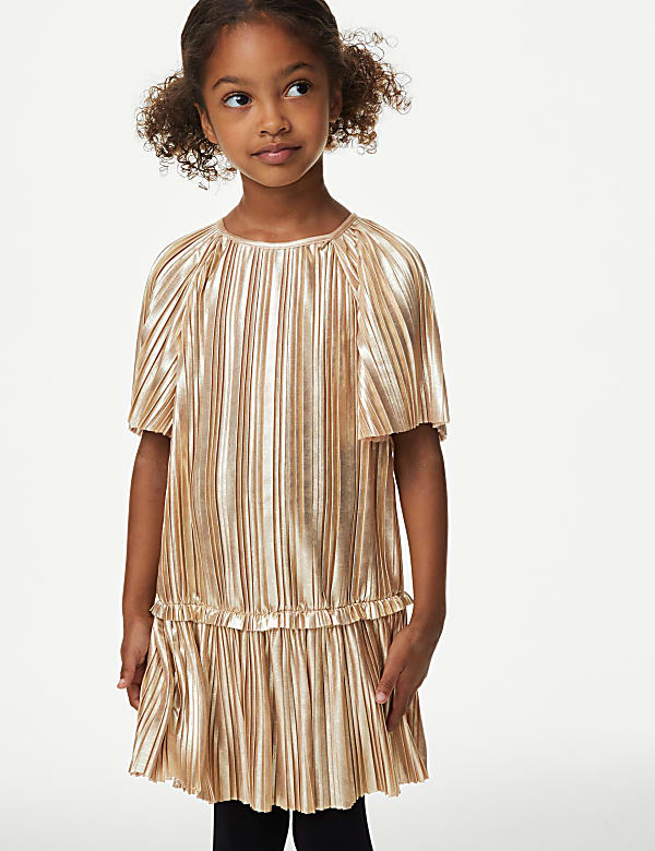 Plisse Metallic Dress (2-8 Yrs)