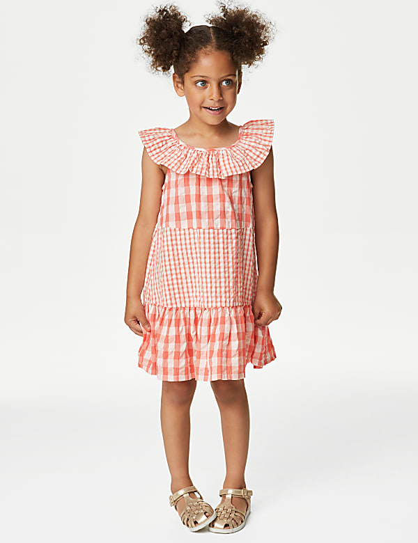Buy Pure Cotton Gingham Checked Dress 2 8 Yrs at Marks Spencer