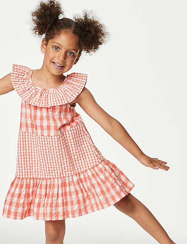 Pure Cotton Gingham Checked Dress (2-8 Yrs)
