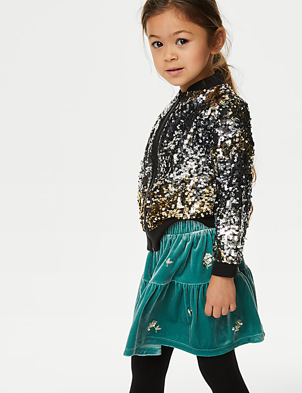 Velvet Sequin Embellished Skirt (2-8 Yrs) - GR