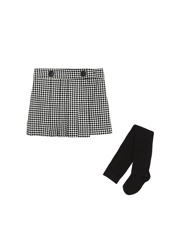 Cotton Rich Gingham Skirt with Tights (2-8 Yrs)