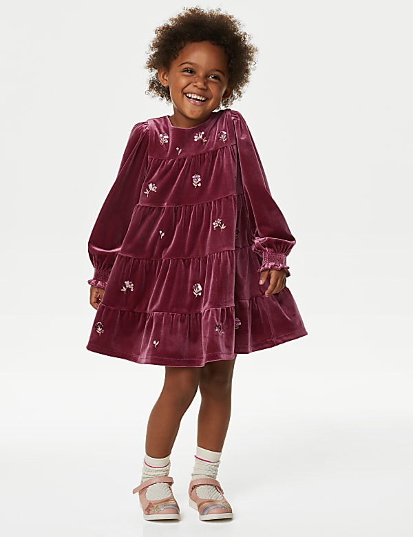 Vestido floral en capas de terciopelo con bordado (2-8&nbsp;años) - US