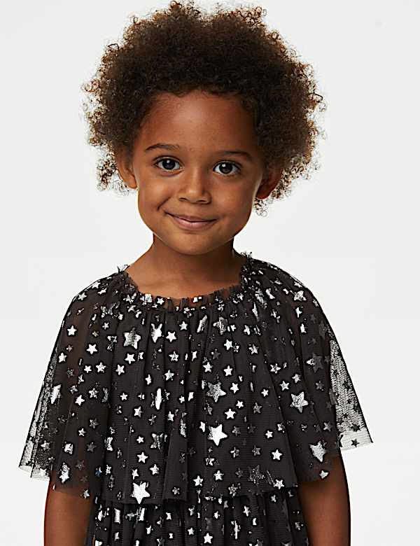 Tulle Star Print Tiered Party Dress (2-8 Yrs) - SK
