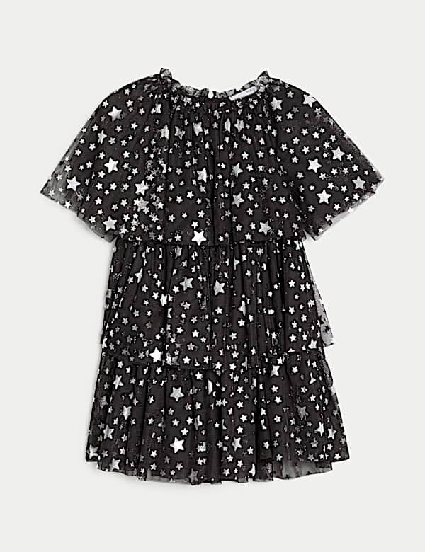 Tulle Star Print Tiered Party Dress (2-8 Yrs) - SK