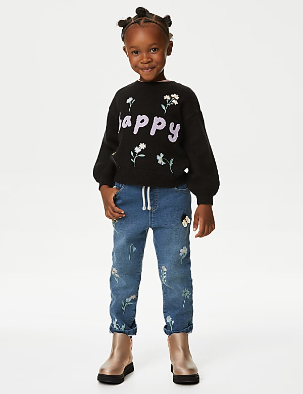 Regular Embroidered Elasticated Waist Jeans (2-8 Yrs) - FR