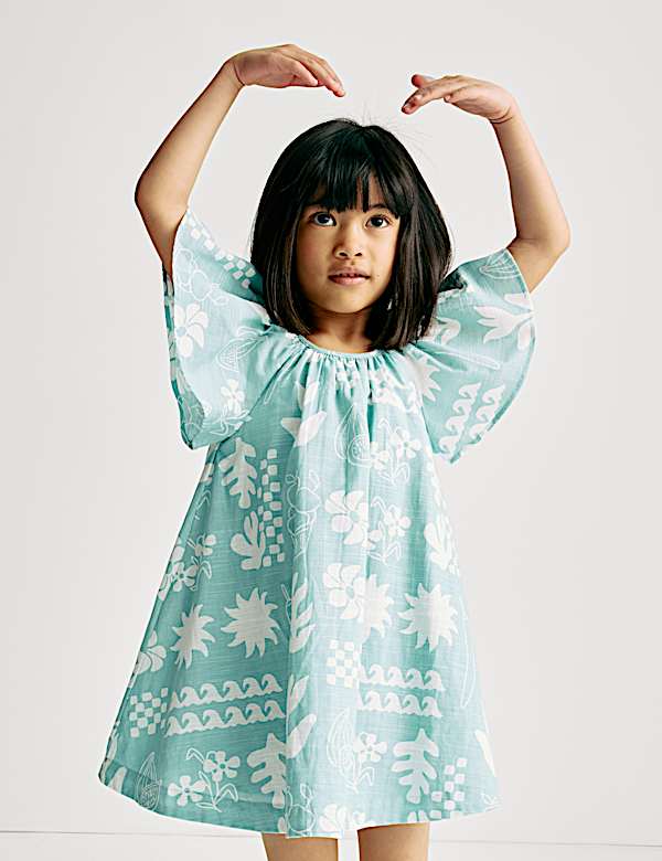 Pure Cotton Surf Print Dress (2-8 Yrs)