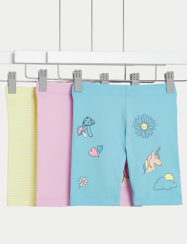 3pk Cotton Rich Unicorn Cycling Shorts (2-8 Yrs) - CN