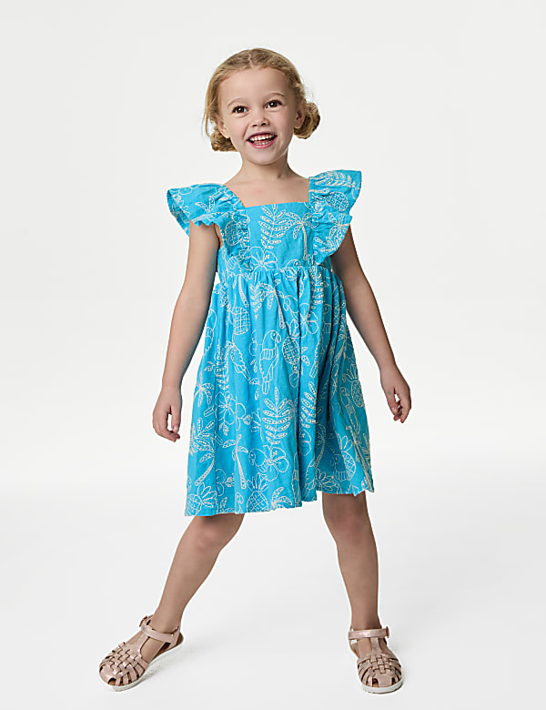 Pure Cotton Floral Embroidered Dress (2-8 Yrs) - FI