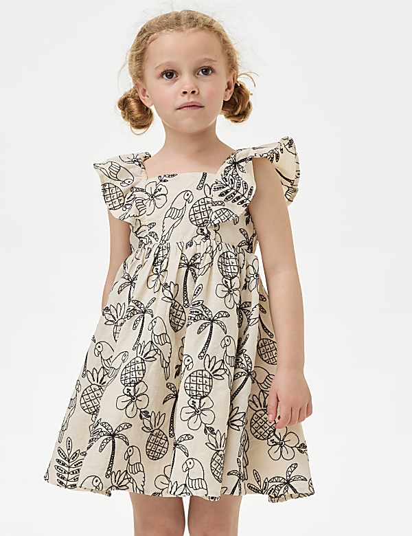 Pure Cotton Floral Embroidered Dress (2-8 Yrs)
