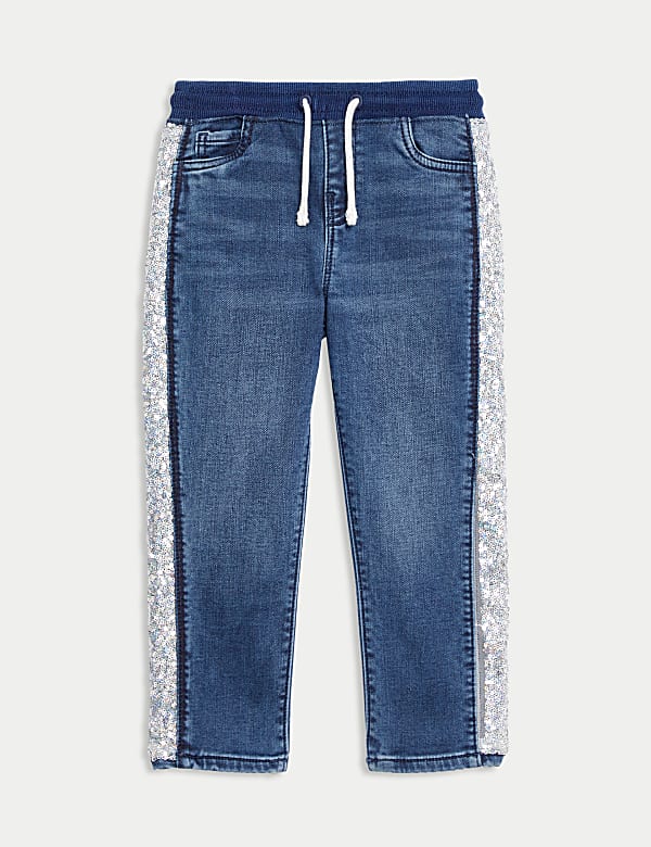 Jean confortable avec bande laterale ornee de sequins du 2 au 8 ans DENIM Jeans M S CA
