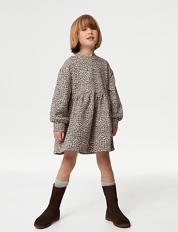 Cotton Rich Leopard Jumper Dress (1-8 Yrs)