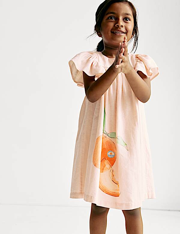 Linen Rich Peach Dress (2-8 Yrs)
