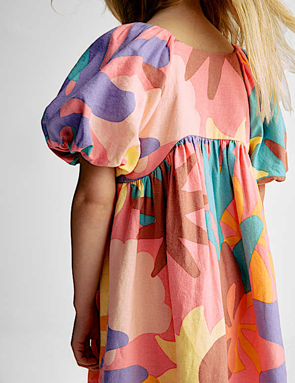 Linen Rich Printed Puff Sleeve Woven Dress (2-8 Yrs)