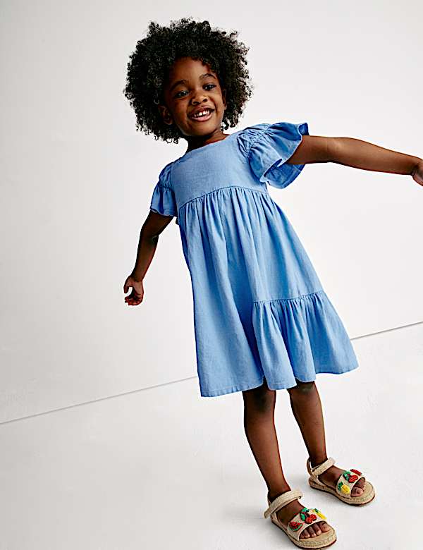 Linen Rich Frill Sleeve Woven Dress (2-8 Yrs) - CA