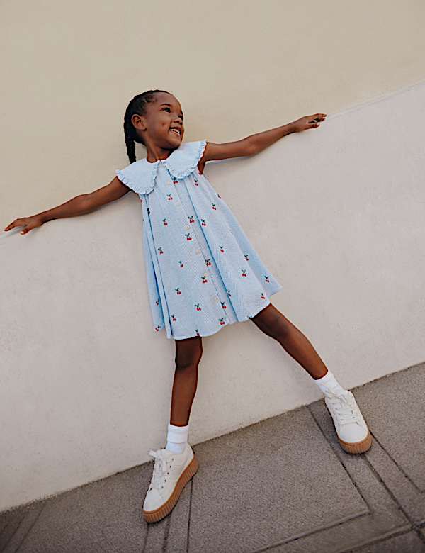Pure Cotton Cherry Embroidered Dress (2-8 Yrs) - MY
