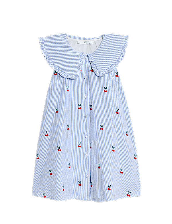Pure Cotton Cherry Embroidered Dress (2-8 Yrs)