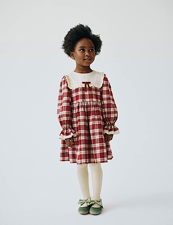 Cotton Rich Checked Party Dress & Tights Set (1-10 Yrs) - HR