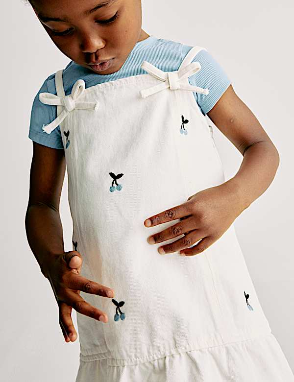 Embroidered Pinafore Dress and T-Shirt (2-16 Yrs) | ECRU MIX | Pinafores |  M&S JE